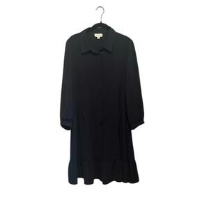 Tahari Arthur S Levine Navy Button Front Tiered Shirt Dress Size 12